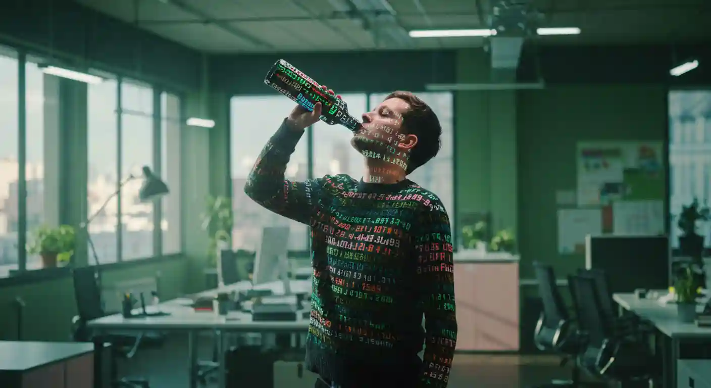 UN HOMME BOIT UNE BOUTEILLE DE DATA